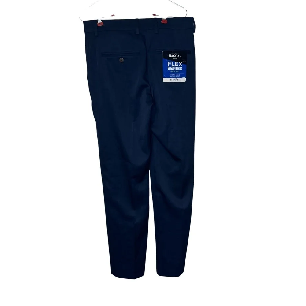 Haggar Mens Pants Slim Fit H26 Flex Series Active Flex Waist Blue 28x30 NWT
